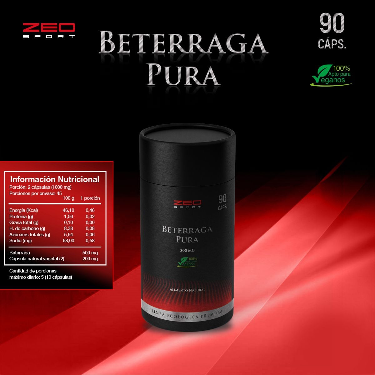 SUPLEMENTO ALIMENTICIO LÍNEA PREMIUM 90 CAPSULAS BETERRAGA PURA - 1