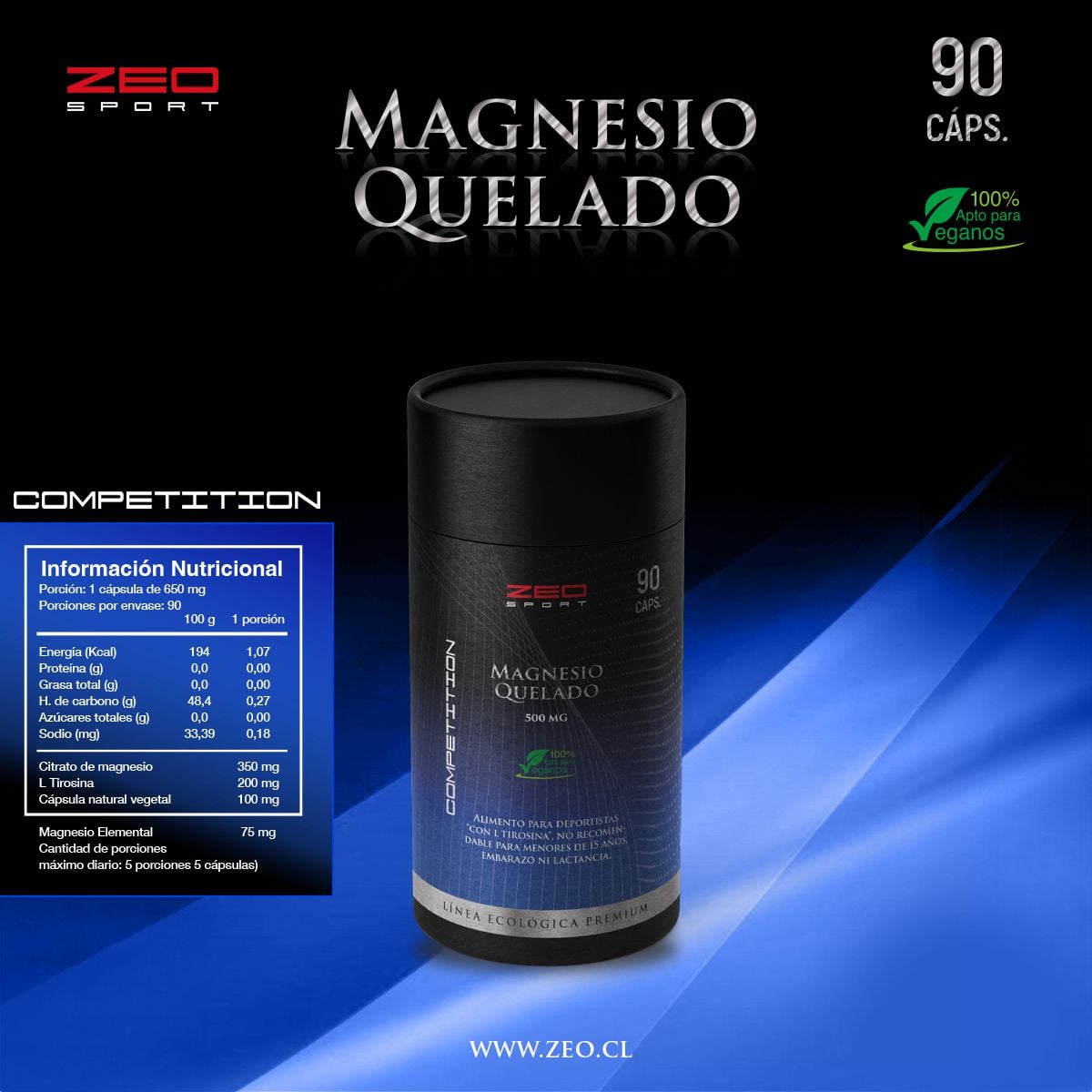 SUPLEMENTO ALIMENTICIO LÍNEA PREMIUM 90 CAPSULAS MAGNESIO QUELADO - 1