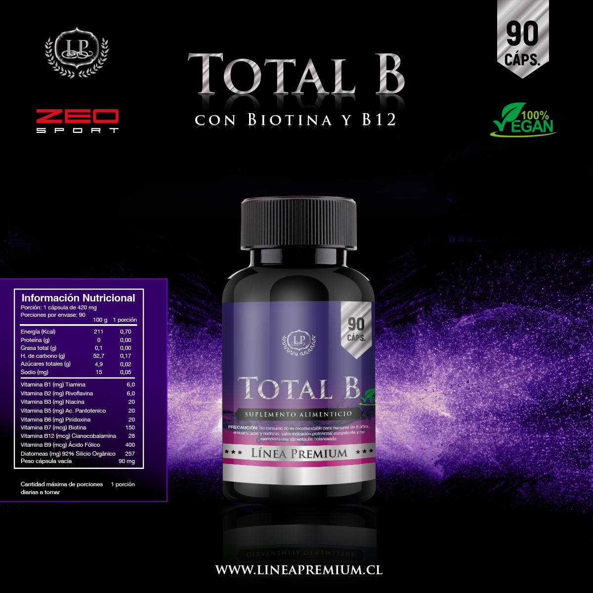 SUPLEMENTO ALIMENTICIO LÍNEA PREMIUM TOTAL B 90 CAPSULAS (COMPLEJO B) - 1