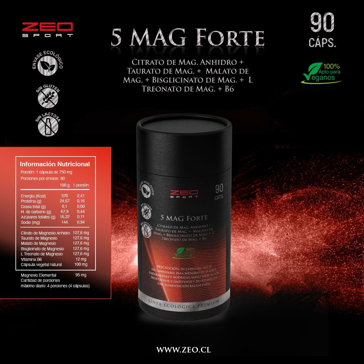 SUPLEMENTO ALIMENTICIO ZEO SPORT 5 MAGNESIO FORTE 90 CAPSULAS PREMIUN - 1