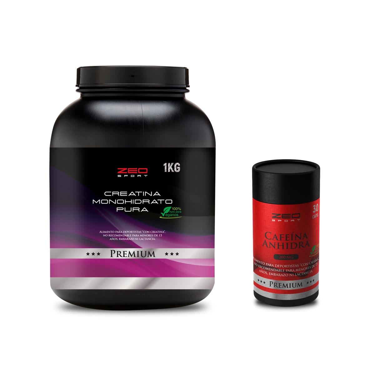 CREATINA MONOHIDRATADA PURA 1KG + CAFEINA ANHIDRA 30 CAPSULAS - 1