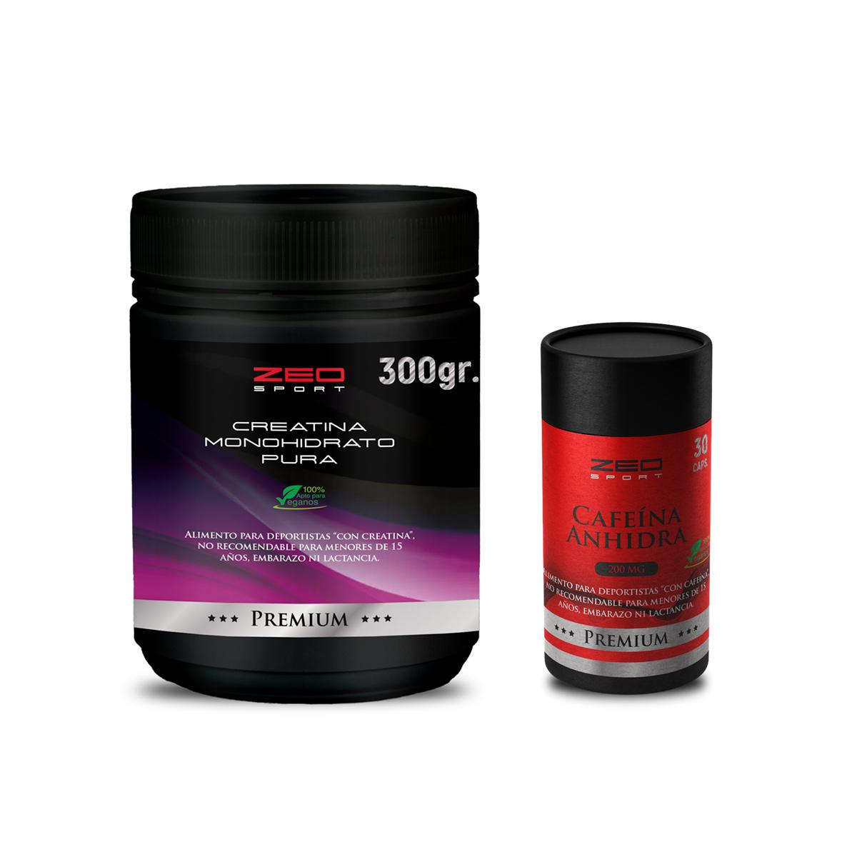 CREATINA MONOHIDRATADA PURA 300GR + 30 CAPSULAS DE CAFEINA ANHIDRA - 1