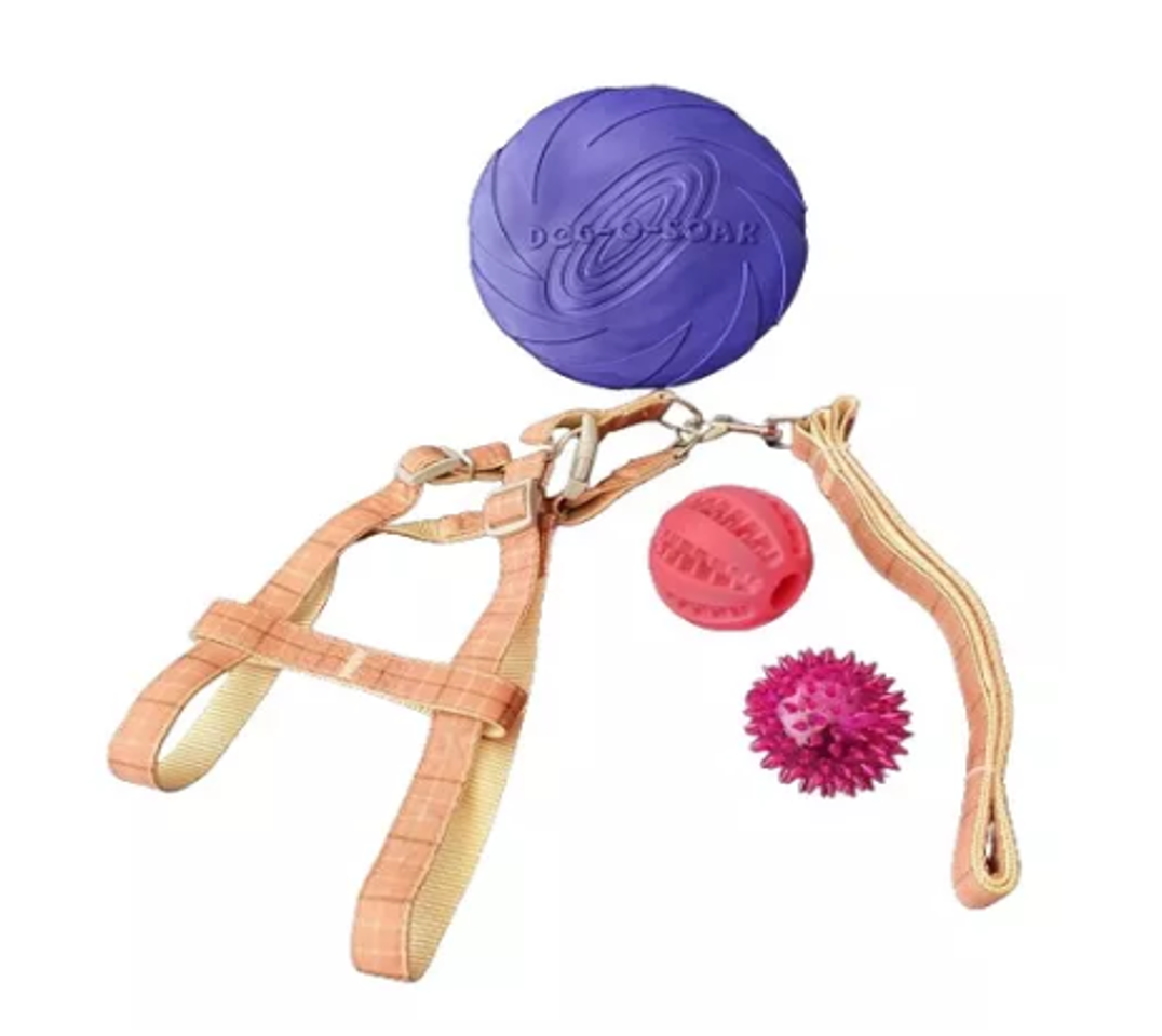 SET ARNÉS PERROS CUADRO + CORREA 2 PELOTAS + FRISBEE MASCOTAS - 4