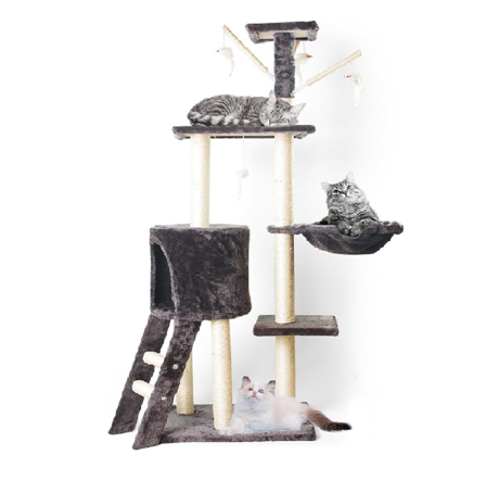 RASCADOR GATOS TORRE HAMACA JUGUETES MULTINIVEL 138CM - 1