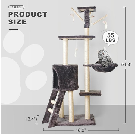 RASCADOR GATOS TORRE HAMACA JUGUETES MULTINIVEL 138CM - 4