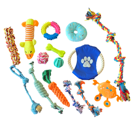 SET 15 JUGUETES PERROS PELOTA DENTAL CUERDAS NUDOS - 1