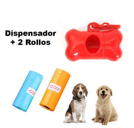 DISPENSADOR BOLSAS EXCREMENTO MASCOTAS + 2 ROLLO BOLSA - 2