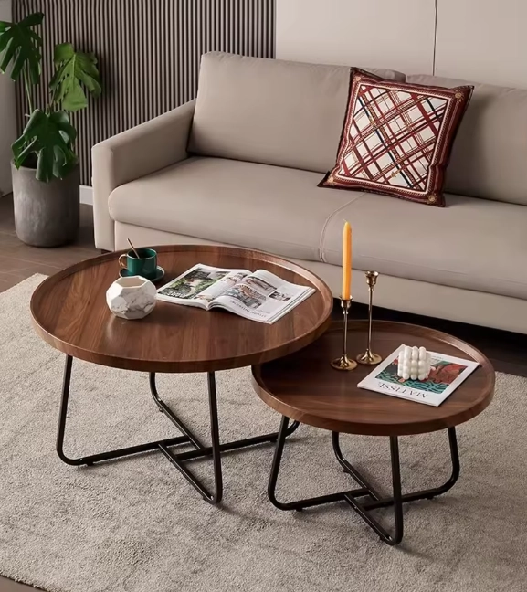 JUEGO MESAS CENTRO REDONDA LIVING MADERA MODERNA 80CM Y 60CM - 1