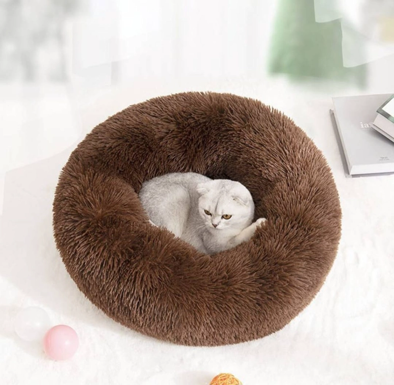 CAMA ANTIESTRE S FELPA PARA MASCOTAS PERROS GATOS 80CM CAFE - 2