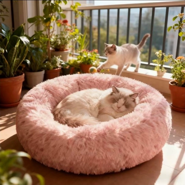 CAMA ANTIESTRE S FELPA PARA MASCOTAS PERROS GATOS 50CM ROSADO - 3