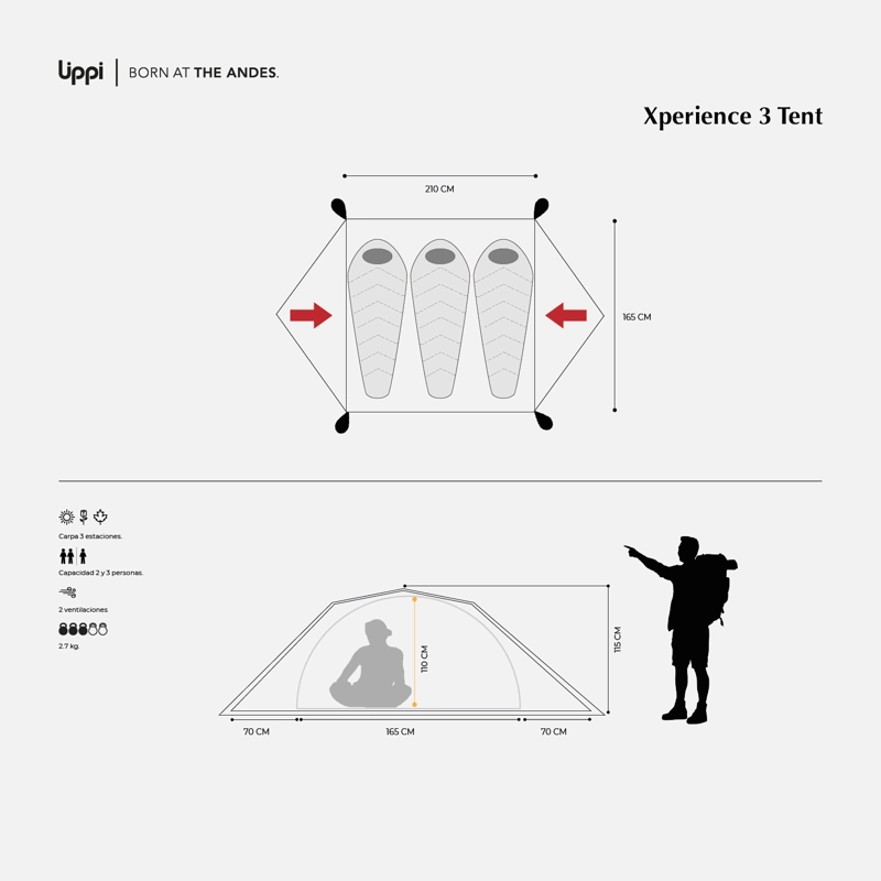 CARPA LIPPI UNISEX EXPERIENCE 3 TENT ROJO - 7