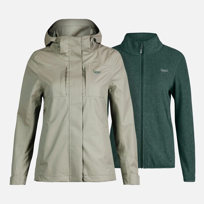 CHAQUETA MUJER TRES CRUCES FUSION-3 HOODY JACKET LAUREL/VERDE BOTELLA LIPPI - 1
