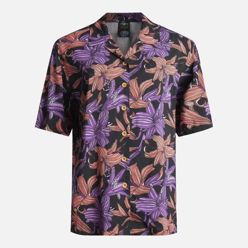 HAKA HONU CAMISA MUJER HIBISCUS PRINT NEGRO HAKA HONU