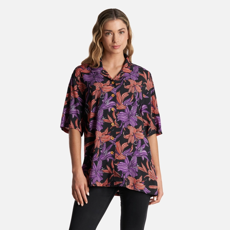 CAMISA MUJER HIBISCUS PRINT NEGRO HAKA HONU - 2