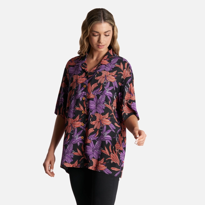 CAMISA MUJER HIBISCUS PRINT NEGRO HAKA HONU - 3