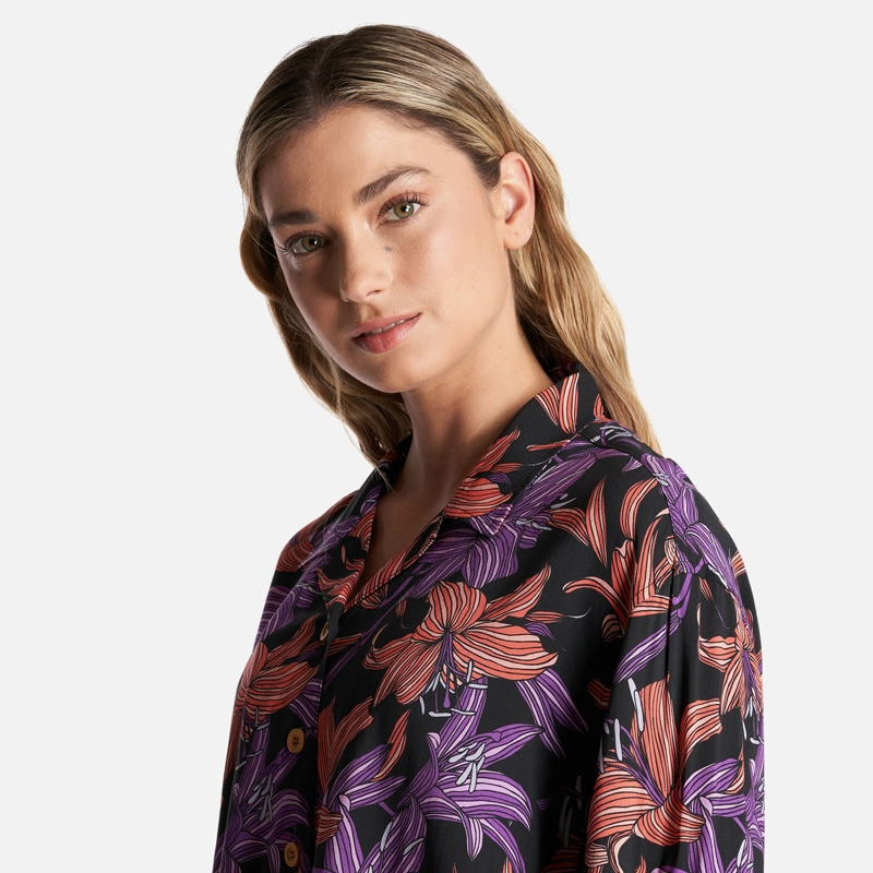 CAMISA MUJER HIBISCUS PRINT NEGRO HAKA HONU - 5