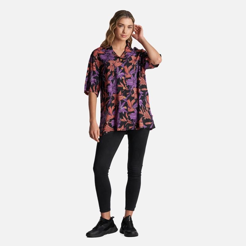 CAMISA MUJER HIBISCUS PRINT NEGRO HAKA HONU - 6
