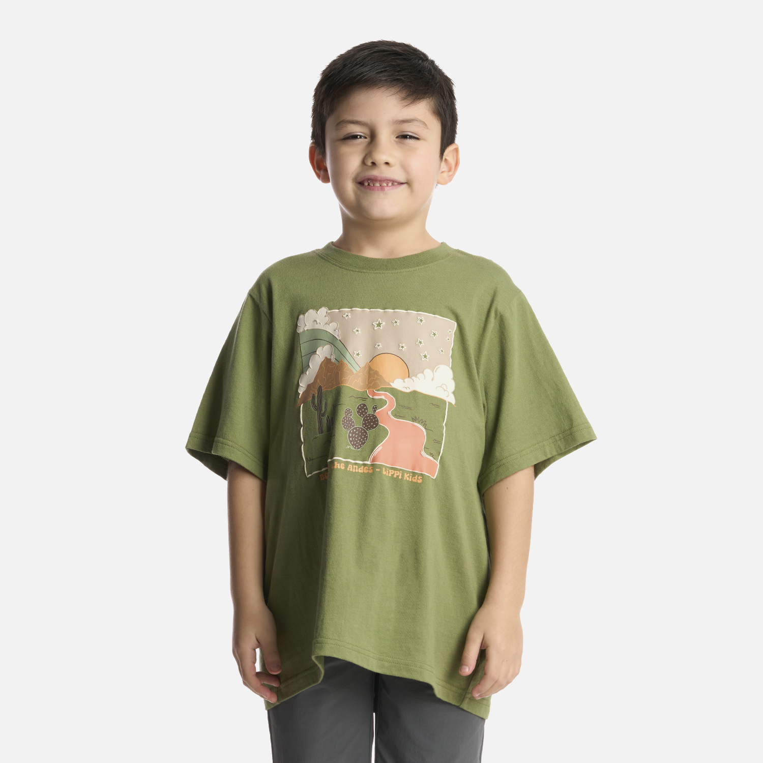 POLERA ALGODÓN ORGÁNICO NIÑO LIPPI VERDE DESERT OVERSIZE T-SHIRT - 1
