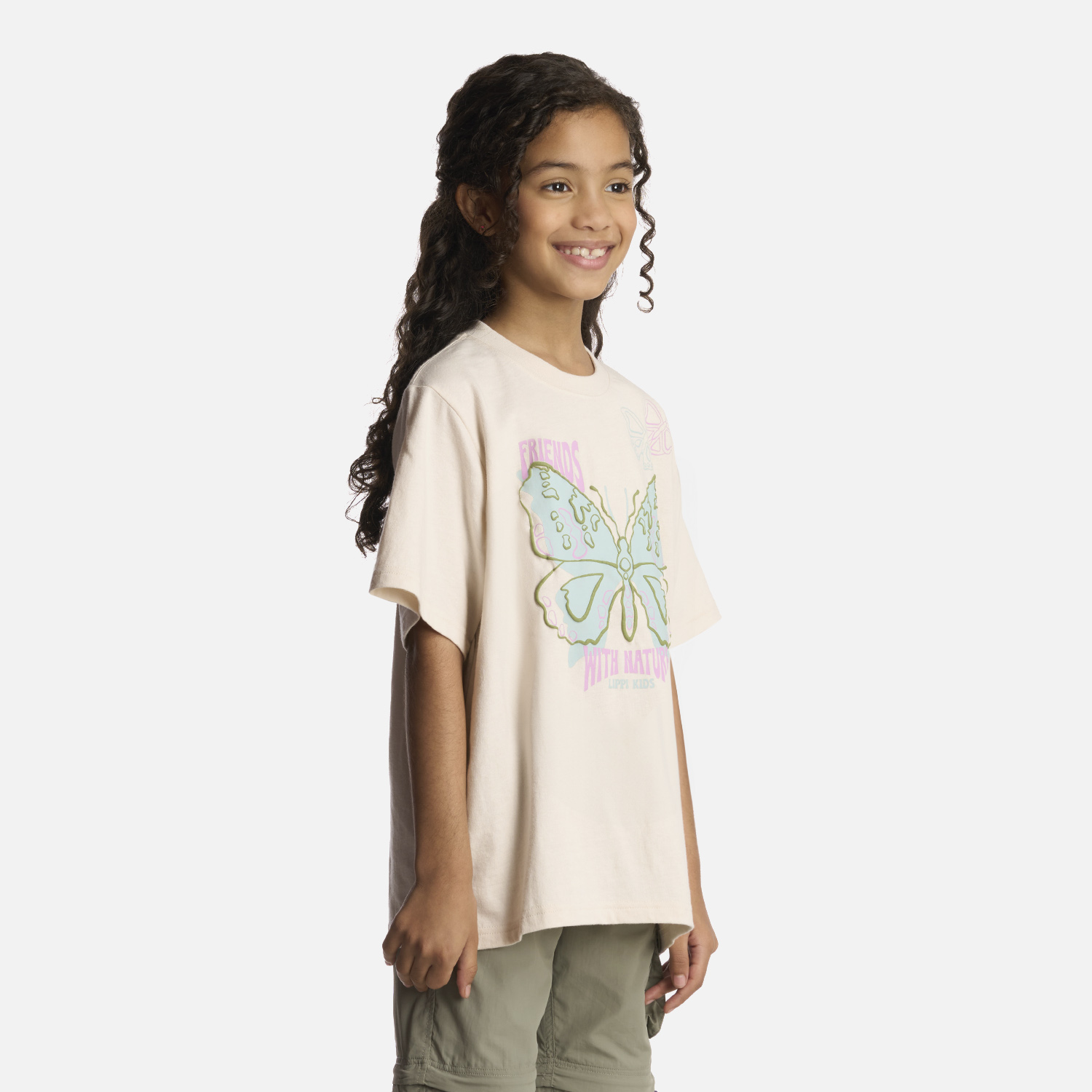 POLERA ALGODÓN ORGÁNICO NIÑA LIPPI BEIGE BUTTERFLY OVERSIZE T-SHIRT MARFIL - 2