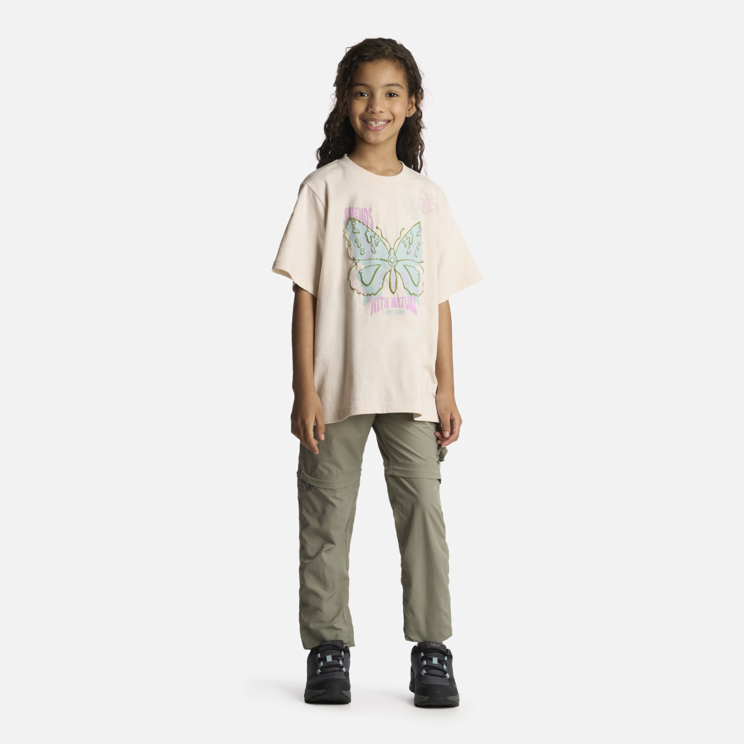 POLERA ALGODÓN ORGÁNICO NIÑA LIPPI BEIGE BUTTERFLY OVERSIZE T-SHIRT MARFIL - 5