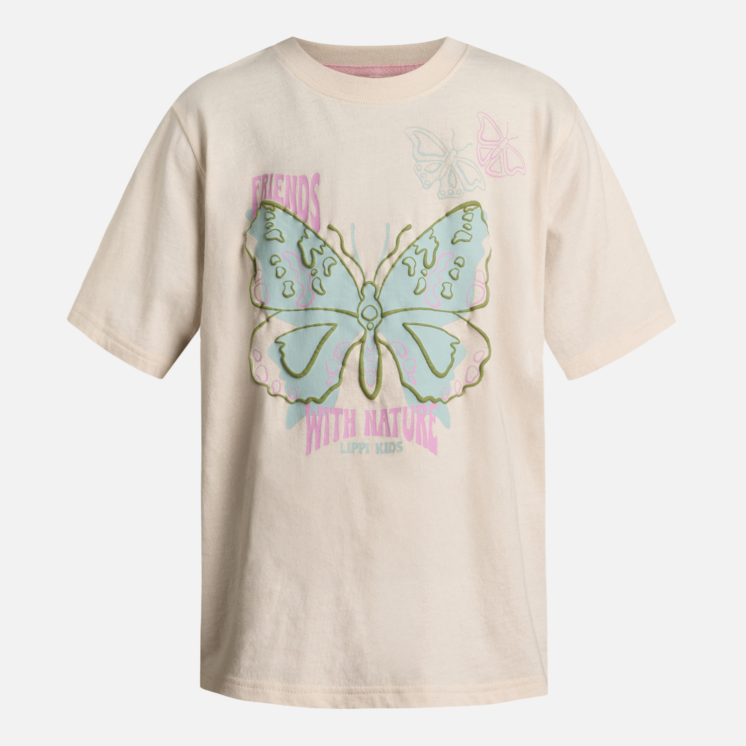 POLERA ALGODÓN ORGÁNICO NIÑA LIPPI BEIGE BUTTERFLY OVERSIZE T-SHIRT MARFIL - 6
