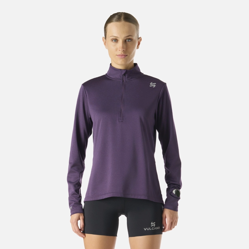 POLERON MUJER BUILT TO MOVE 1/4 ZIP MIDLAYER MORADO OSCURO VULCANO - 1