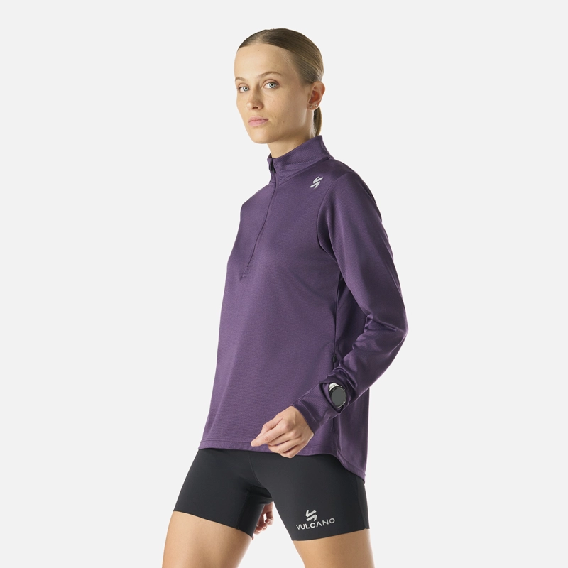 POLERON MUJER BUILT TO MOVE 1/4 ZIP MIDLAYER MORADO OSCURO VULCANO - 2