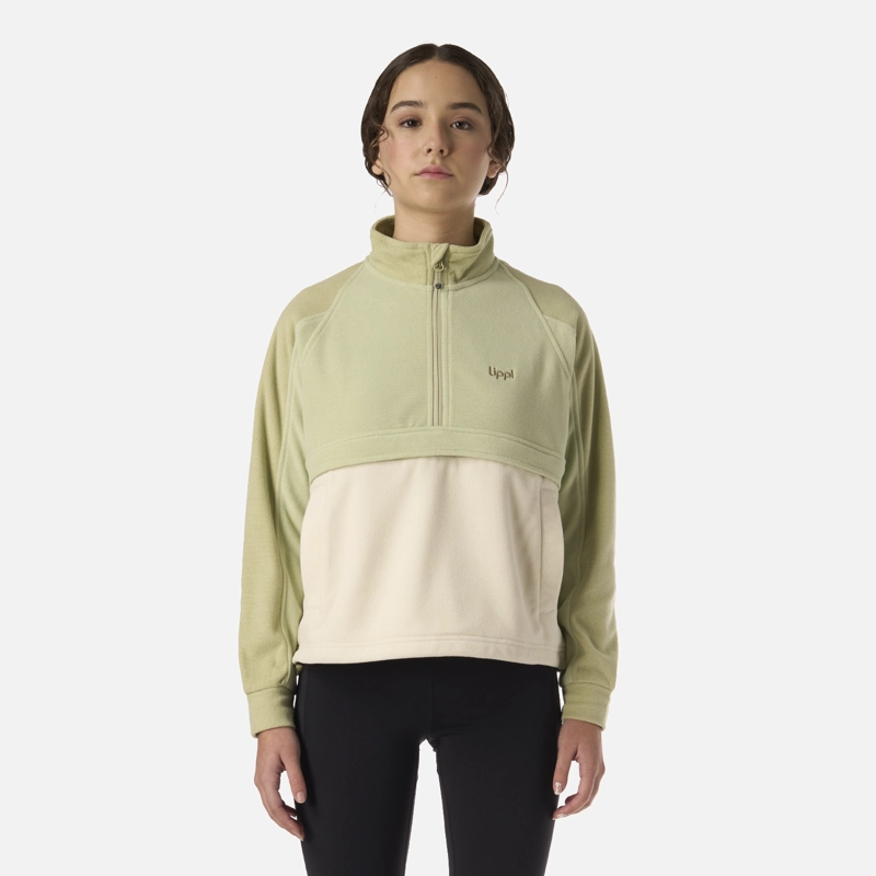 POLAR TEEN GIRL FIREPLACE 1/4 ZIP SWEATSHIRT VERDE MANZANA LIPPI V26 - 1