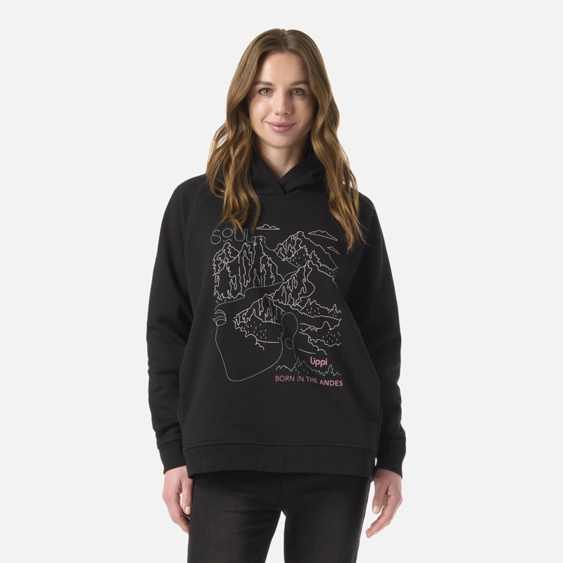 LIPPI POLERON MUJER INSIGNE HOODY SWEATSHIRT FRONT PRINT NEGRO LIPPI V26
