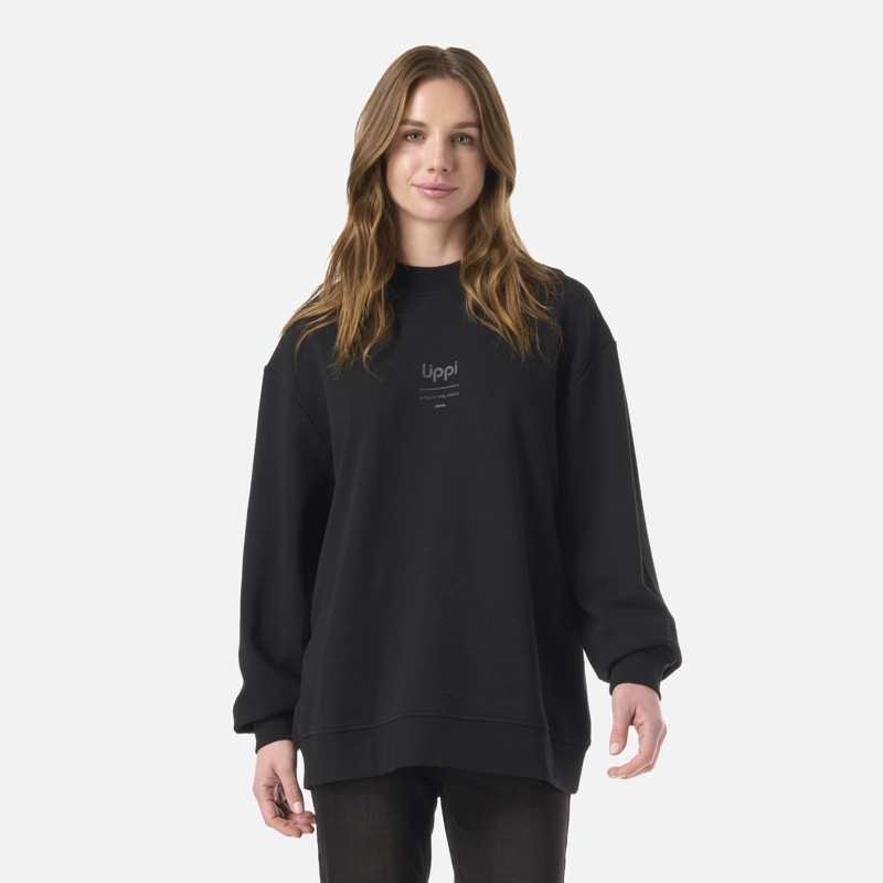 POLERON MUJER ULMO LIGHT MID POINT CREWNECK SWEATSHIRT NEGRO LIPPI V26 - 1