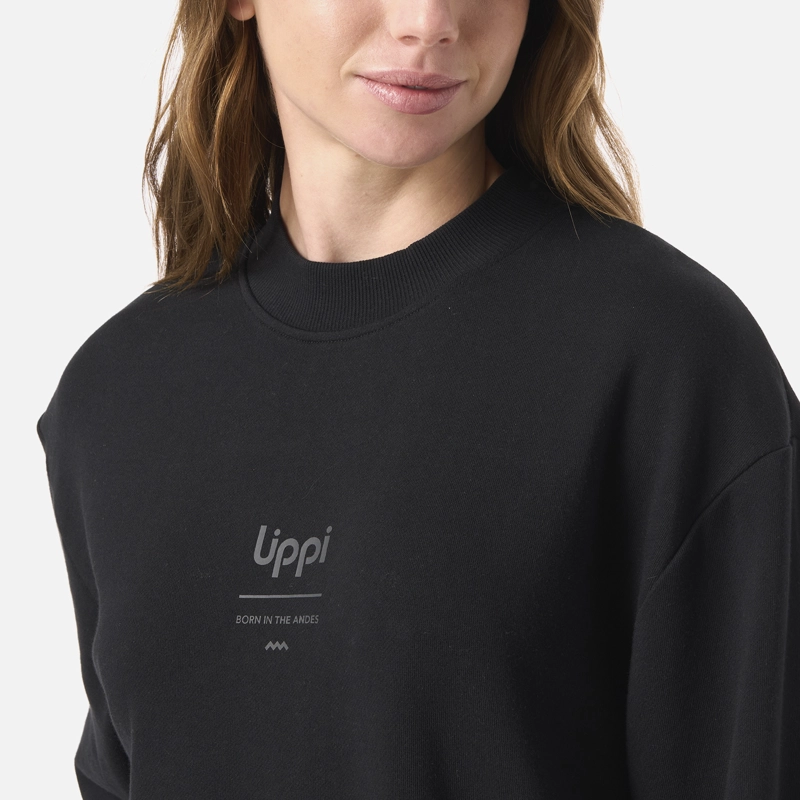 POLERON MUJER ULMO LIGHT MID POINT CREWNECK SWEATSHIRT NEGRO LIPPI V26 - 4