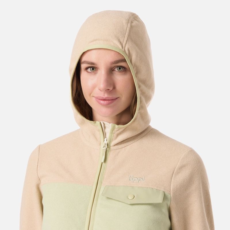 POLAR MUJER FIREPLACE FULL ZIP HOODY SWEATSHIRT CREMA LIPPI - 4