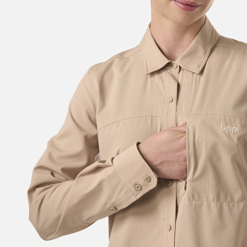 CAMISA MUJER ROSSELOT LONG SLEEVE Q-DRY SHIRT BEIGE LIPPI V26 - 4