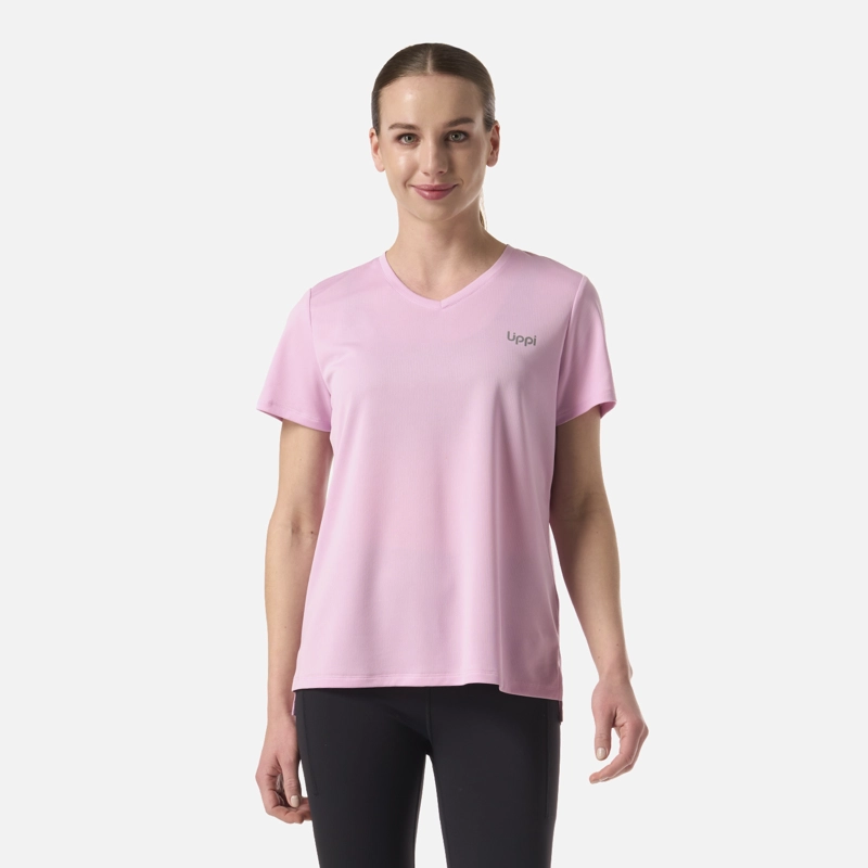 POLERA MUJER CORE V-NECK Q-DRY T-SHIRT ROSA LIPPI - 1