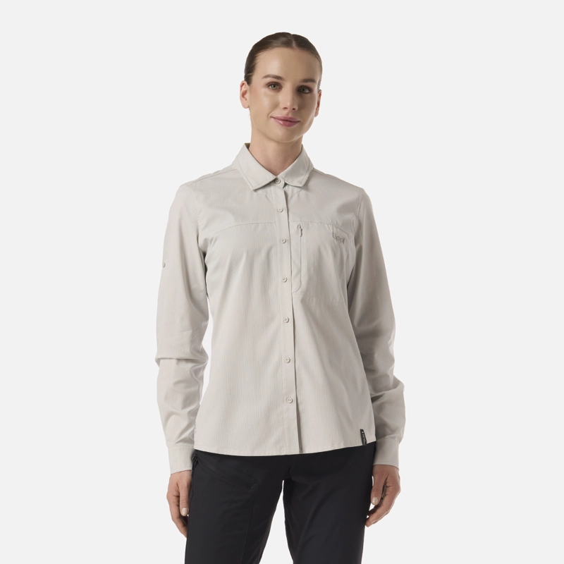 CAMISA MUJER ROSSELOT LONG SLEEVE Q-DRY SHIRT GRIS CLARO LIPPI V26 - 1
