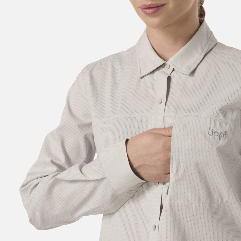 CAMISA MUJER ROSSELOT LONG SLEEVE Q-DRY SHIRT GRIS CLARO LIPPI V26 - 4