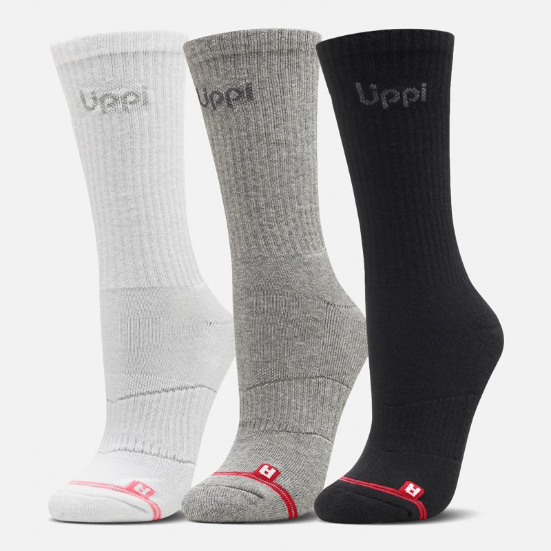 LIPPI CALCETINES LOGO LIPPI PACK LONG NEGRO BLANCO GRIS LIPPI V26