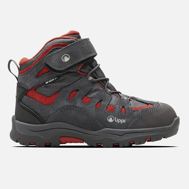 BOTIN NIÑO PUELO CS HI VELCRO GRIS MEDIO / ROJO OSCURO LIPPI - 1