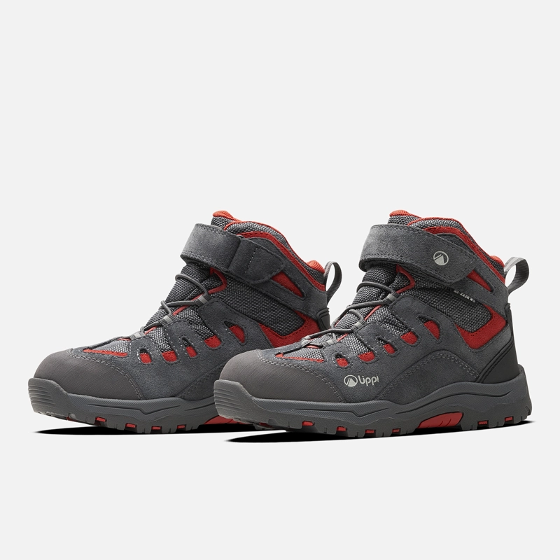 BOTIN NIÑO PUELO CS HI VELCRO GRIS MEDIO / ROJO OSCURO LIPPI - 3