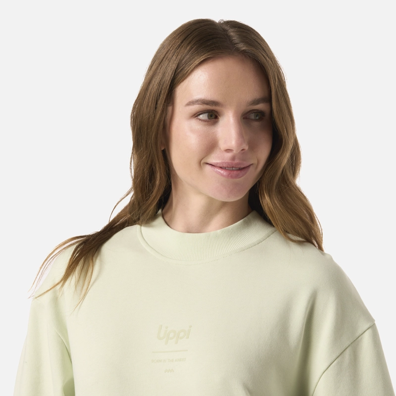 POLERON MUJER ULMO MID POINT CREWNECK SWEATSHIRT GRIS CLARO / VERDE AGUA LIPPI - 4