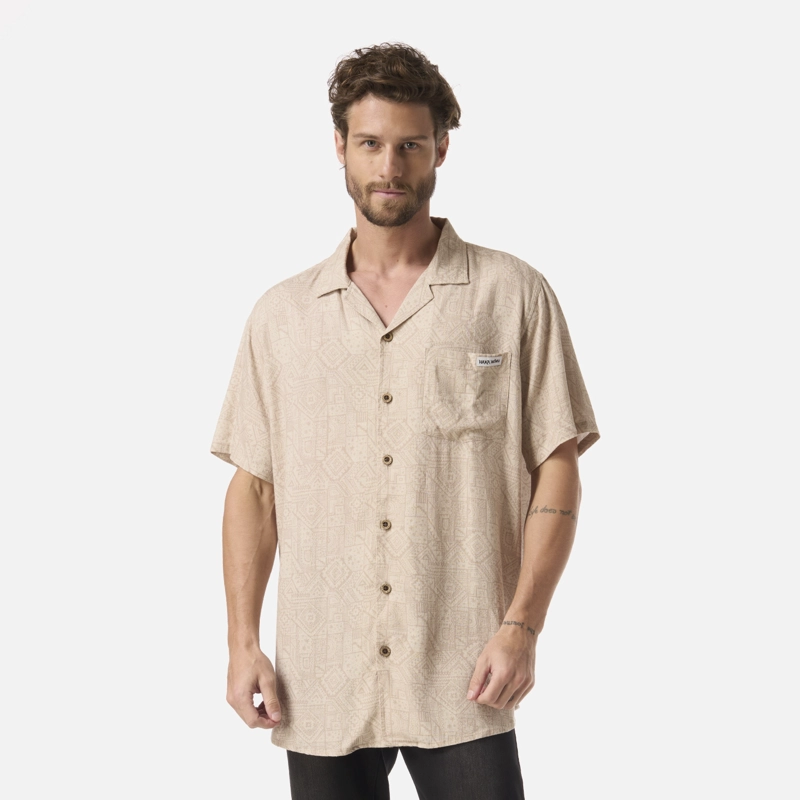 CAMISA HOMBRE LINAJE PRINT TAUPE HAKA HONU - 1