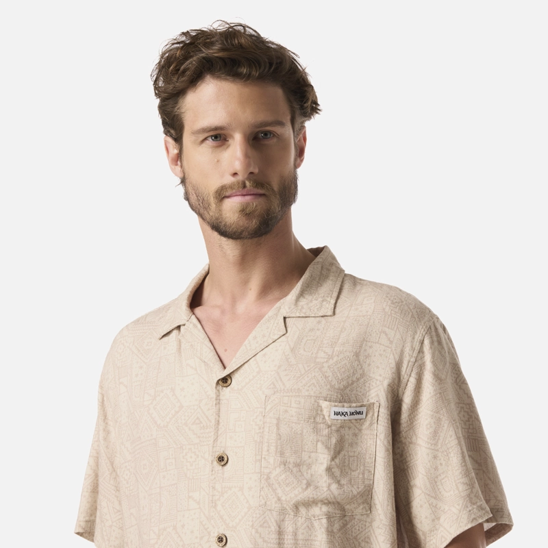 CAMISA HOMBRE LINAJE PRINT TAUPE HAKA HONU - 4