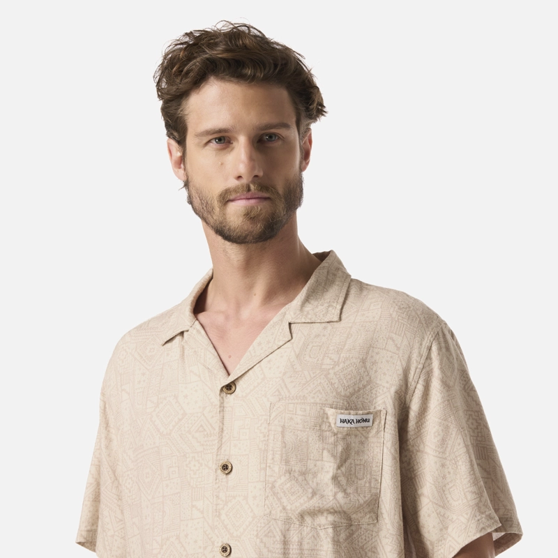 CAMISA HOMBRE LINAJE PRINT TAUPE HAKA HONU - 4