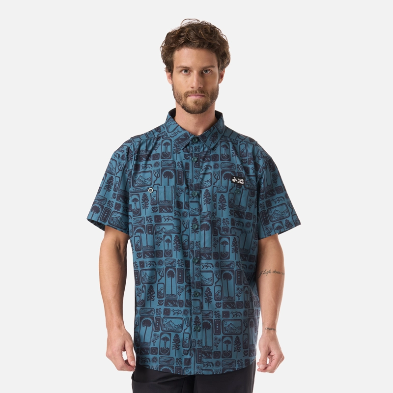 CAMISA HOMBRE CUMBRE MANGA CORTA PRINT TURQUESA HAKA HONU V26 - 1
