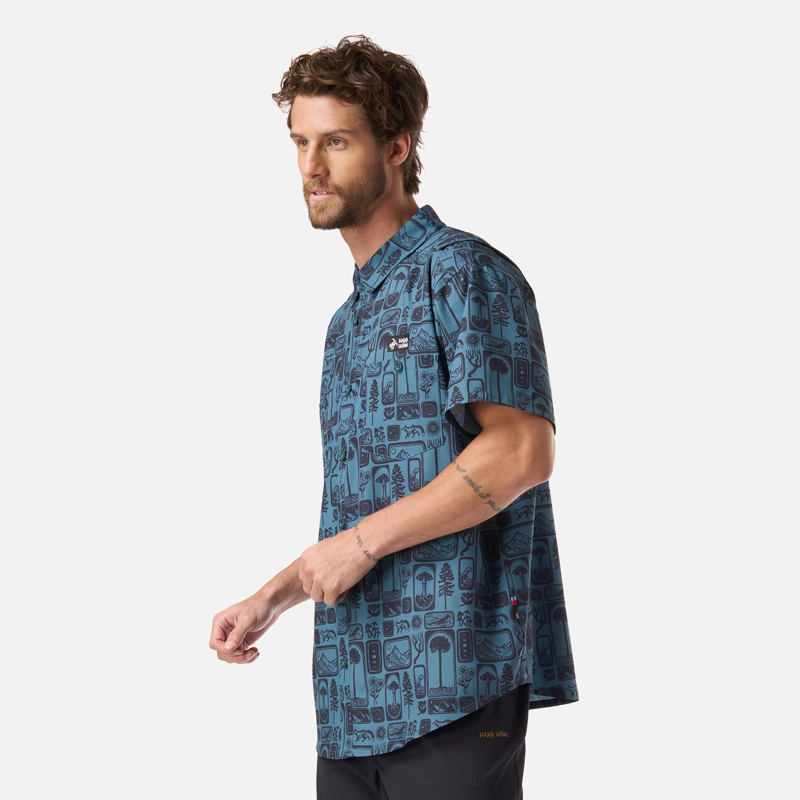 CAMISA HOMBRE CUMBRE MANGA CORTA PRINT TURQUESA HAKA HONU V26 - 2