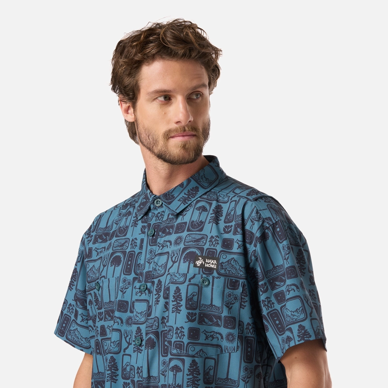 CAMISA HOMBRE CUMBRE MANGA CORTA PRINT TURQUESA HAKA HONU V26 - 4