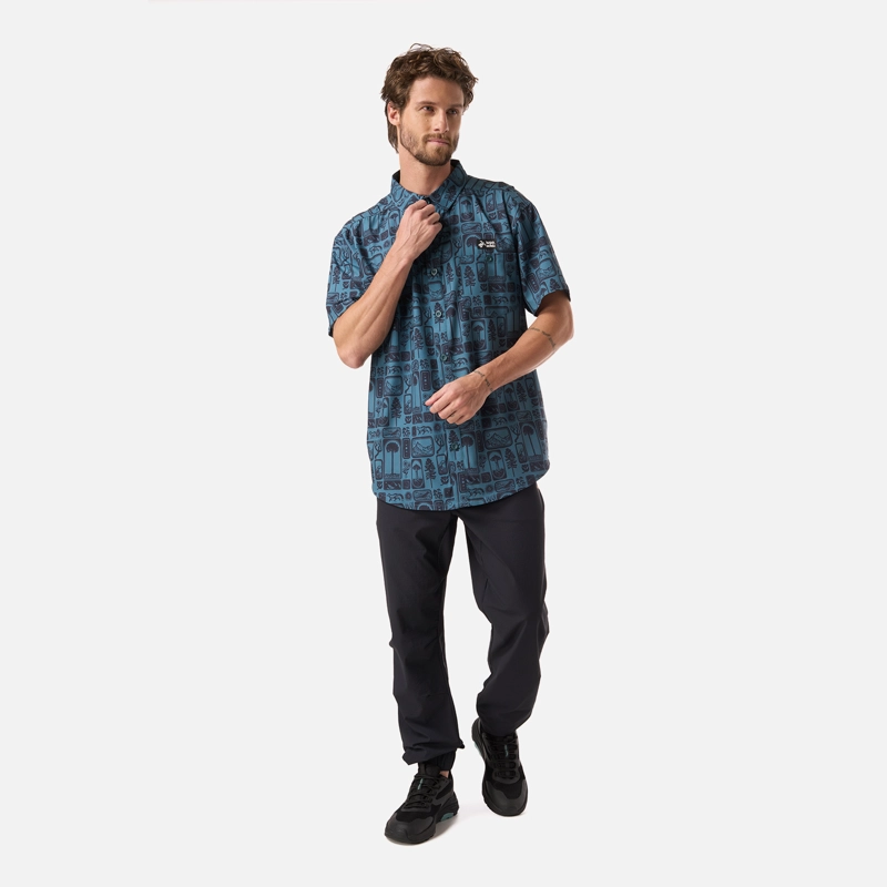 CAMISA HOMBRE CUMBRE MANGA CORTA PRINT TURQUESA HAKA HONU V26 - 6