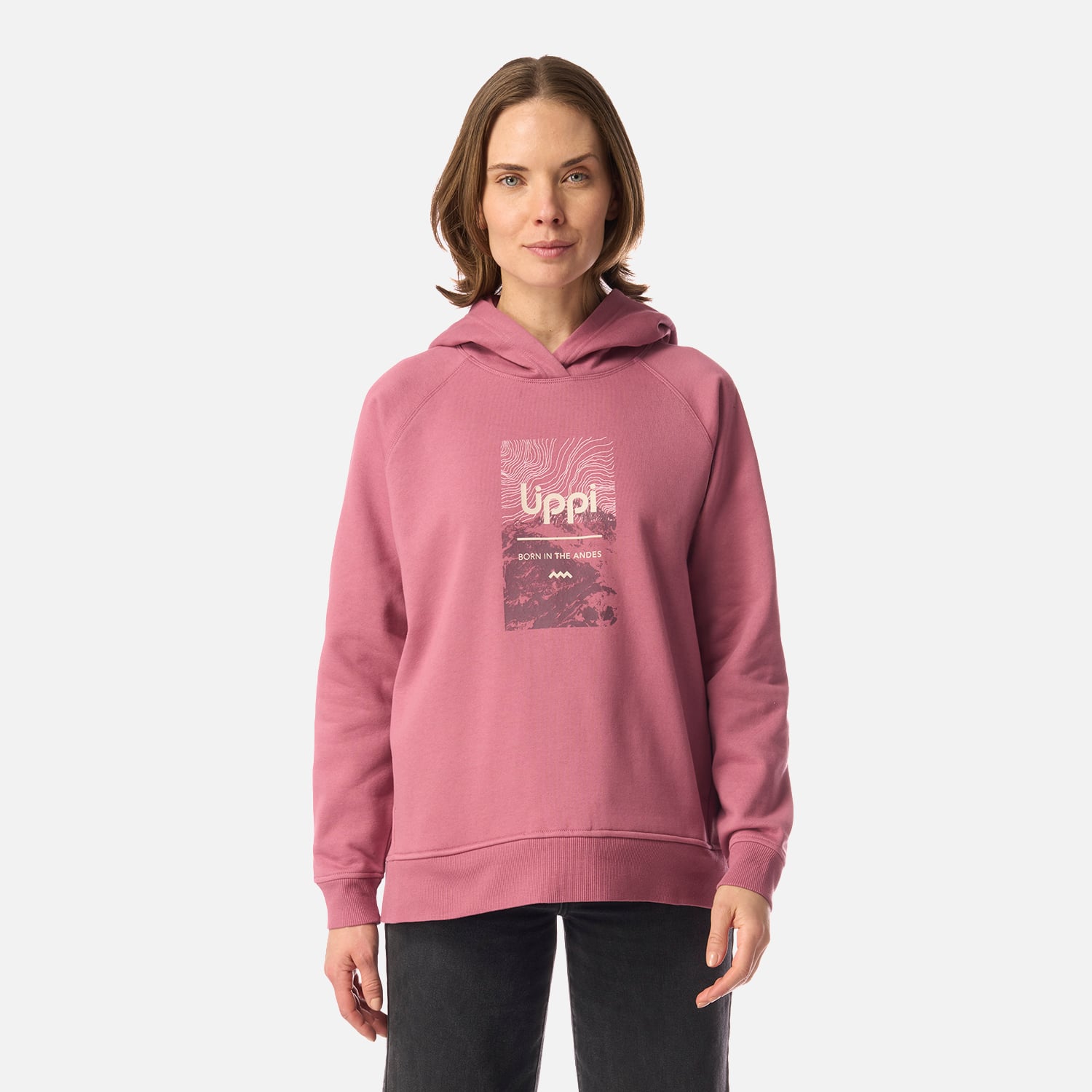 POLERON MUJER INSIGNE HOODY SWEATSHIRT FRONT PRINT ROSA OSCURO LIPPI I26 - 1
