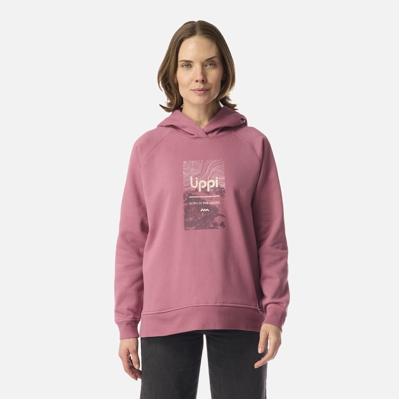 POLERON MUJER INSIGNE HOODY SWEATSHIRT FRONT PRINT ROSA OSCURO LIPPI I26 - 1