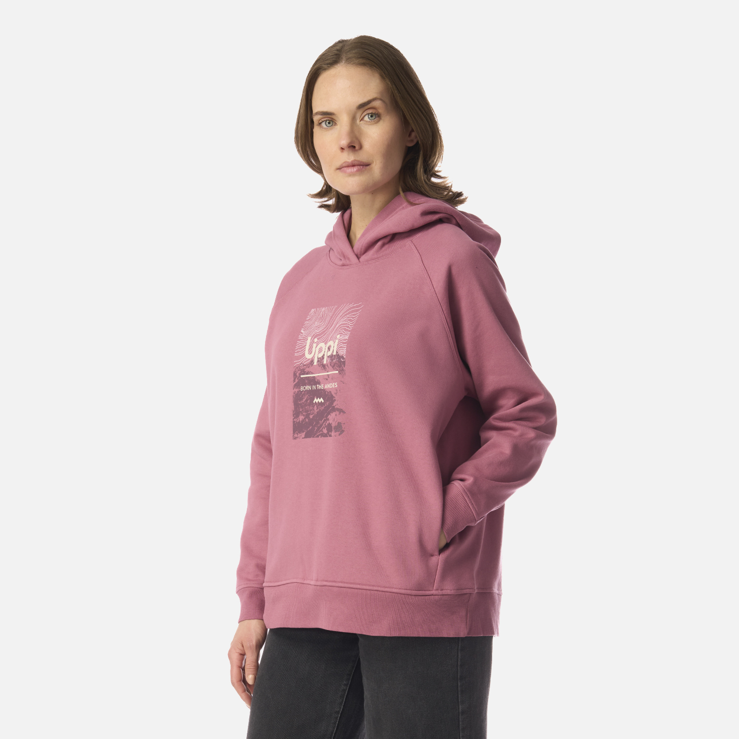 POLERON MUJER INSIGNE HOODY SWEATSHIRT FRONT PRINT ROSA OSCURO LIPPI I26 - 2
